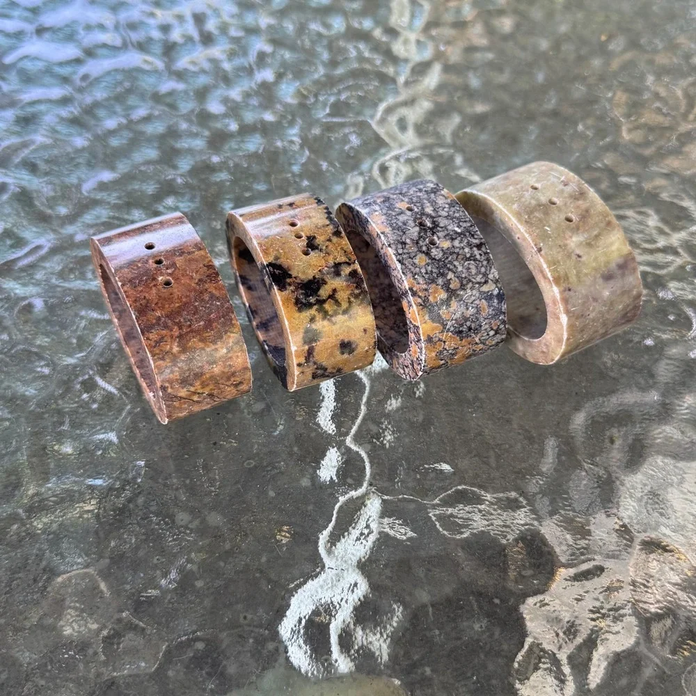 Vintage‎ Natural Stone Napkin Rings Set of 4 Earthy Marble Granite Jasper Tones